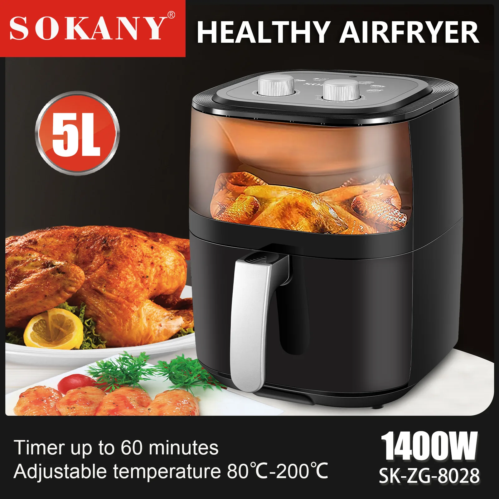 Wholesale Sokany 5L Smart Digi - Air Fryer 5L Digital ulasan dan harga