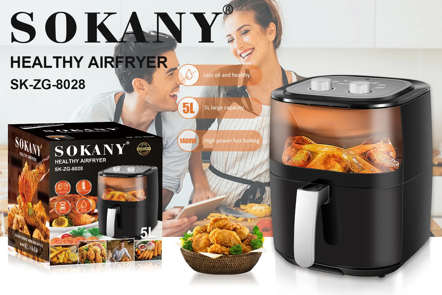 Wholesale Sokany 5L Smart Digi - Air Fryer 5L Digital ulasan dan harga